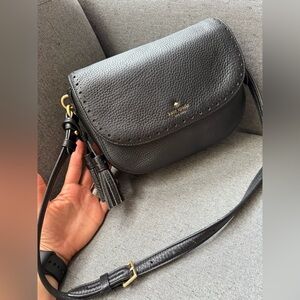 Kate Spade New York Black Pebbled Leather Tassle Crossbody Shoulder Bag Purse